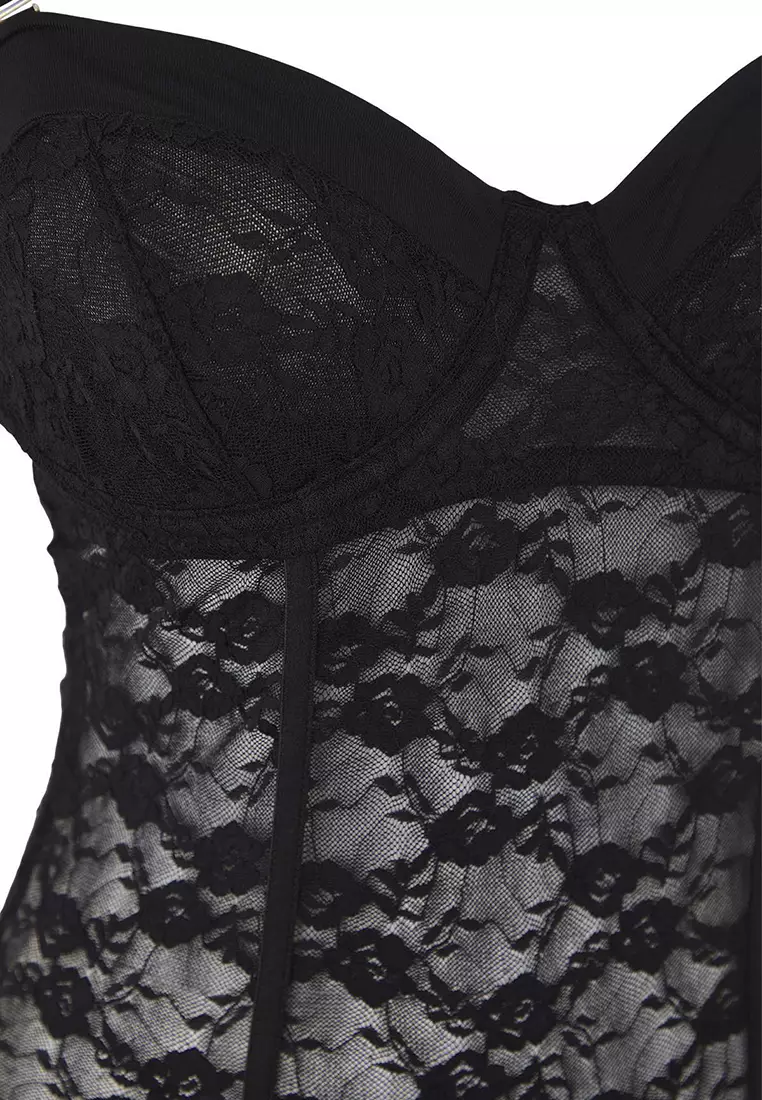 Buy Trendyol Black Lace Window/Cut Out Detailed Knitted Bodysuit ...