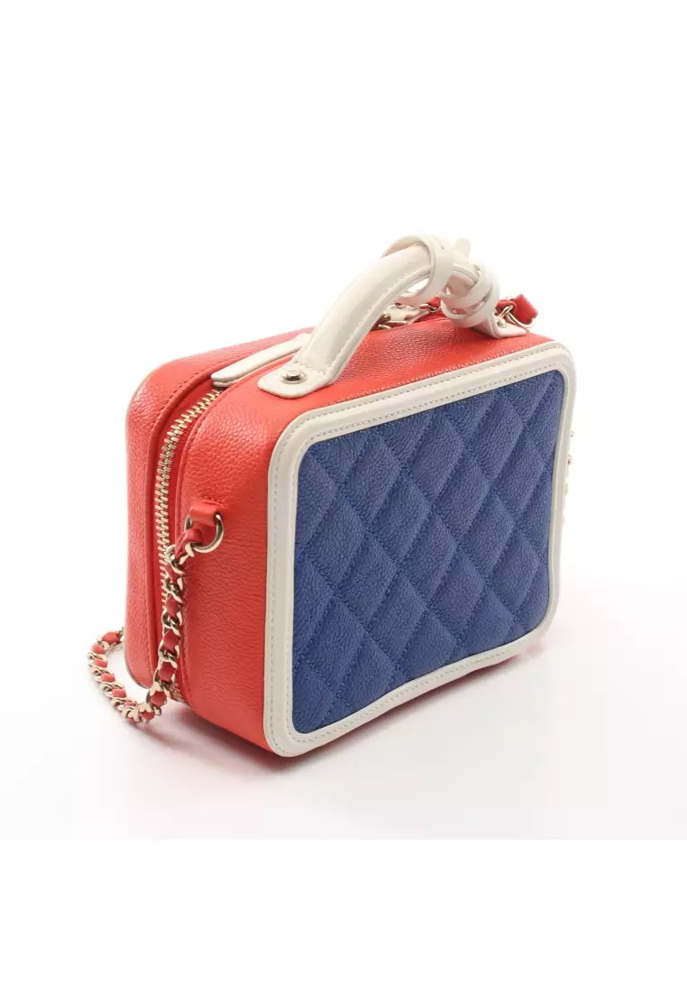 Chanel Pre-loved CHANEL CC Figley Small vanity bag chain shoulder bag  Caviar skin blue Red white gold hardware 2WAY 2023, Buy Chanel Online