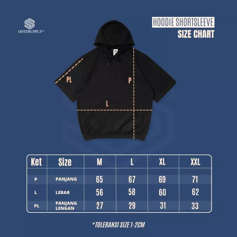 OOTDSUPPLY - Pullover Hoodie Short Sleeves Mirage 93 Black | Hoodie Pria & Wanita HDLP004