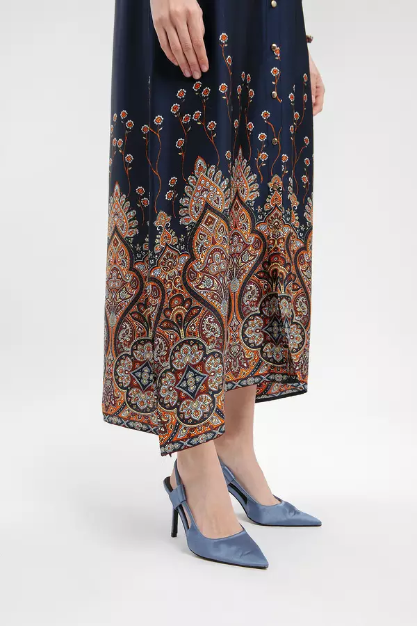 MINIMAL - Alisha - Gamis Motif Etnik - Navy Warna Navy