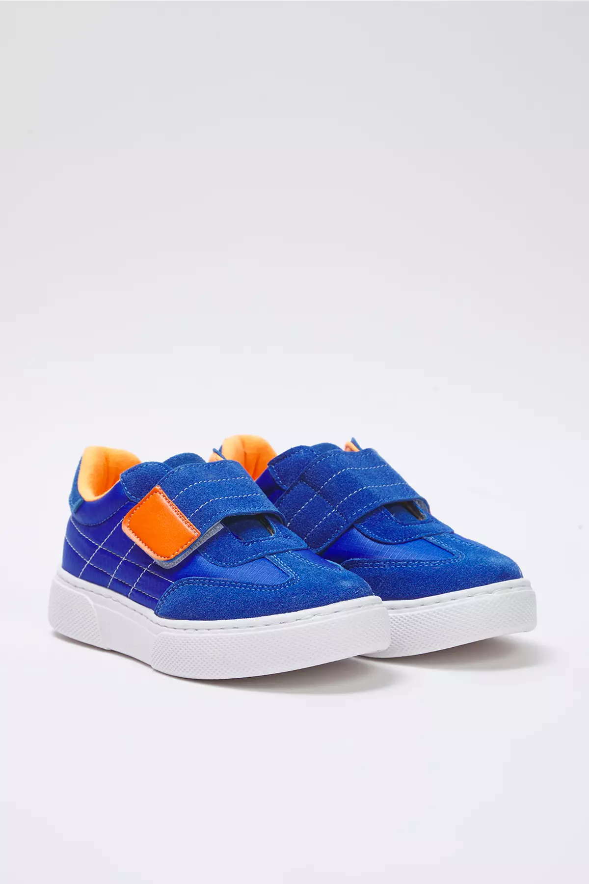 Blue Nubuck Blocked Velcro Tape Unisex Kids Sneaker Shoes Takss25Sn00050