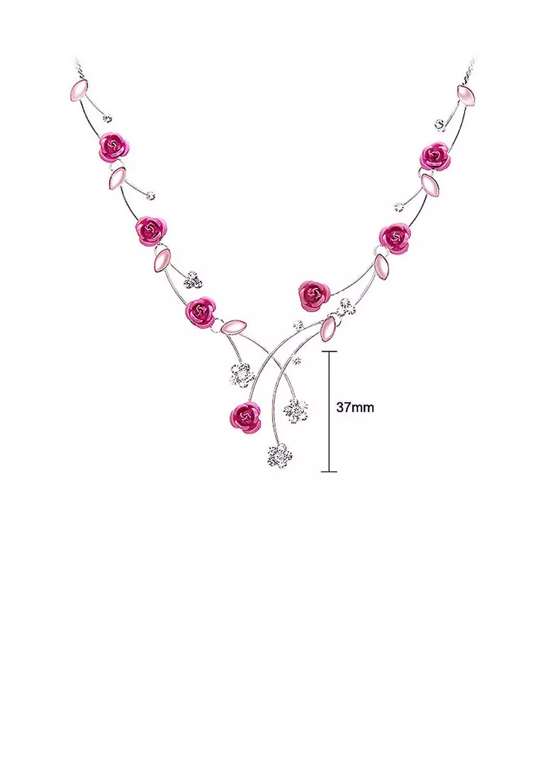 Elegant Rose Necklace with Silver Austrian Element Crystals and Crystal Glass