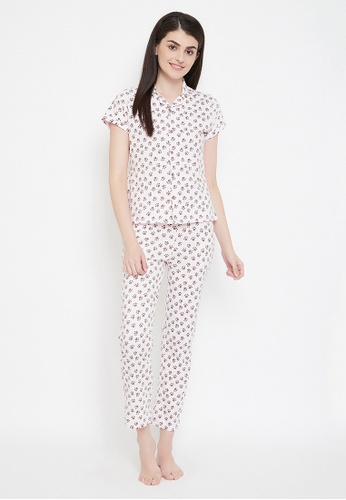 Clovia pink Clovia Paw-fect Shirt & Pyjama Set in White- 100% Cotton CE0CAAAE0973DCGS_1