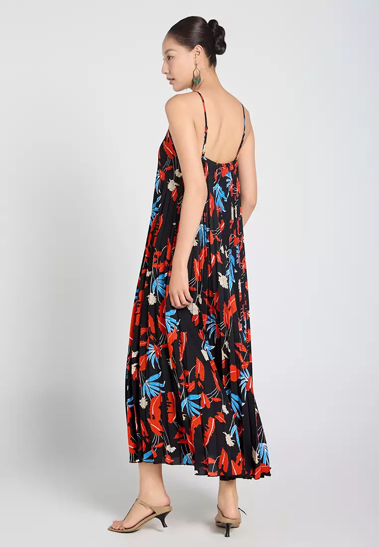 Flowy Pleated Maxi Dress with Spaghetti Straps