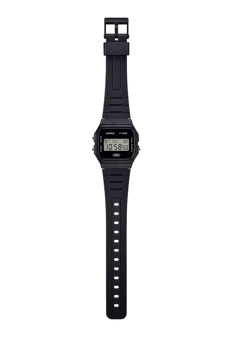 Casio Jam Tangan Digital Unisex - Black Resin Strap - F-91WB-1A