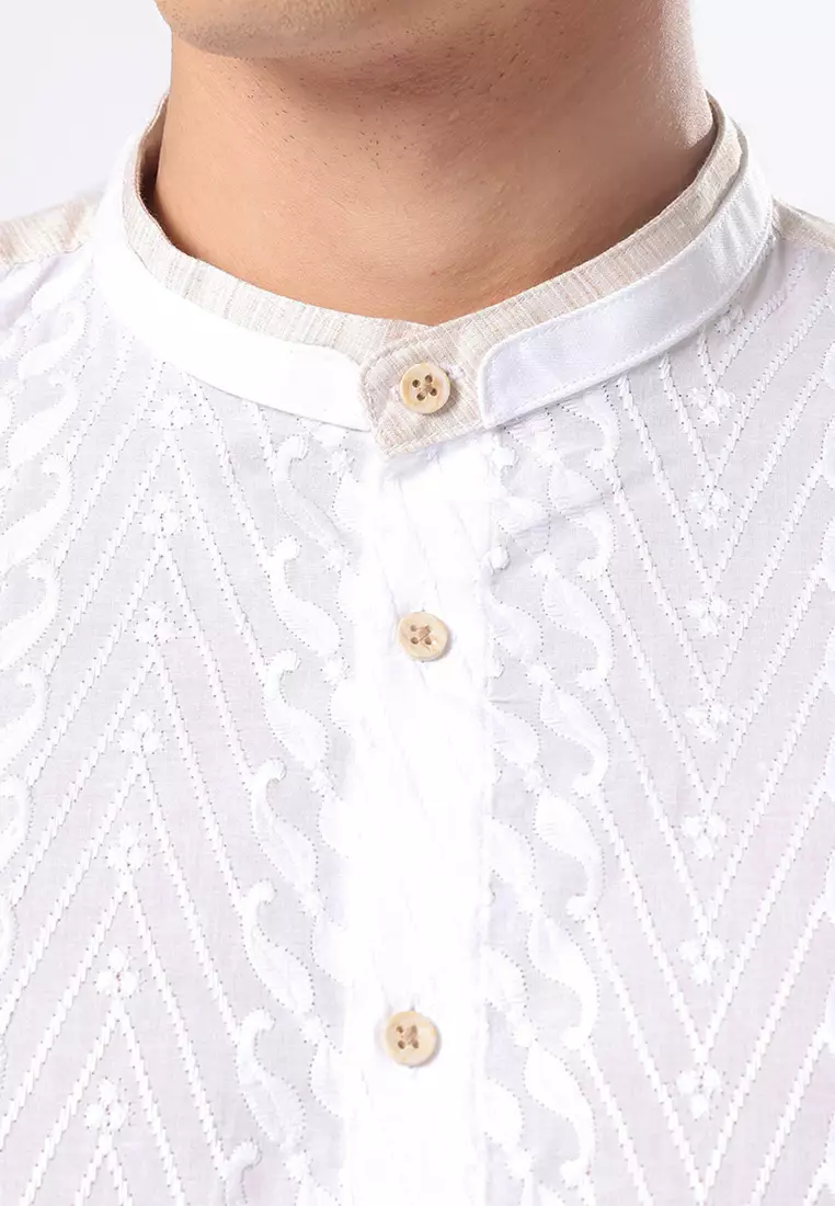 Kemeja Koko Pria Lengan Pendek Baju Muslim Pria SAURON WHITE