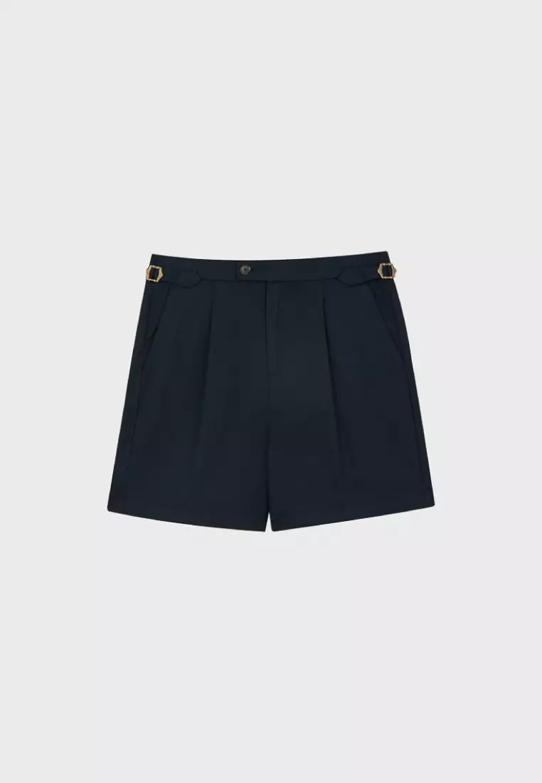 Navy Slim-fit Metal Adjustable Ring Casual Shorts