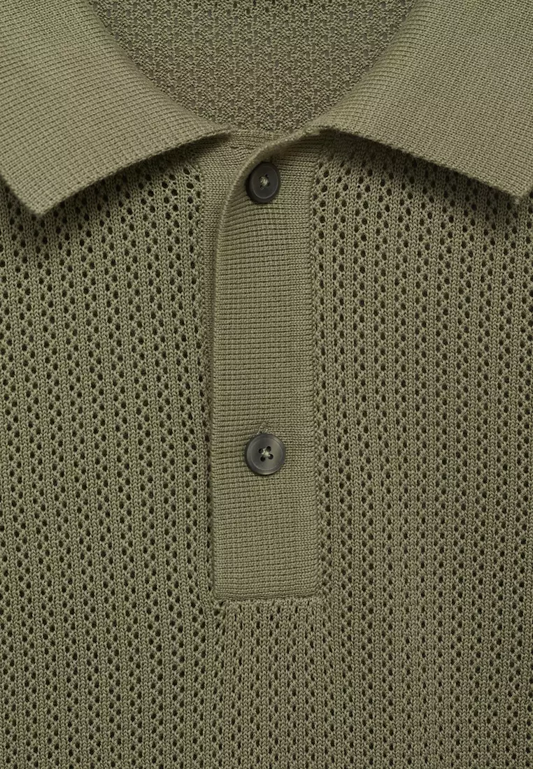 Openwork Knitted Cotton Polo Shirt