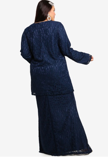 Buy Straight Sleeves Lace Set from Lubna in Navy at Zalora