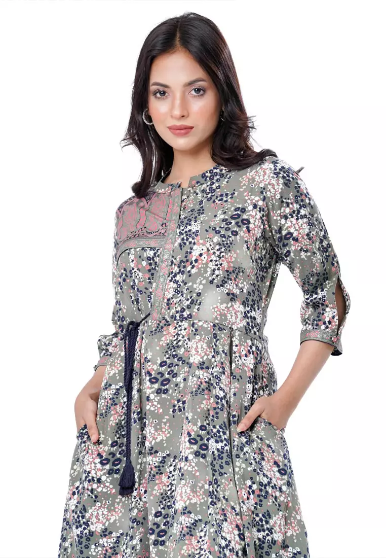 Le Reve Green Flared Printed Tunic