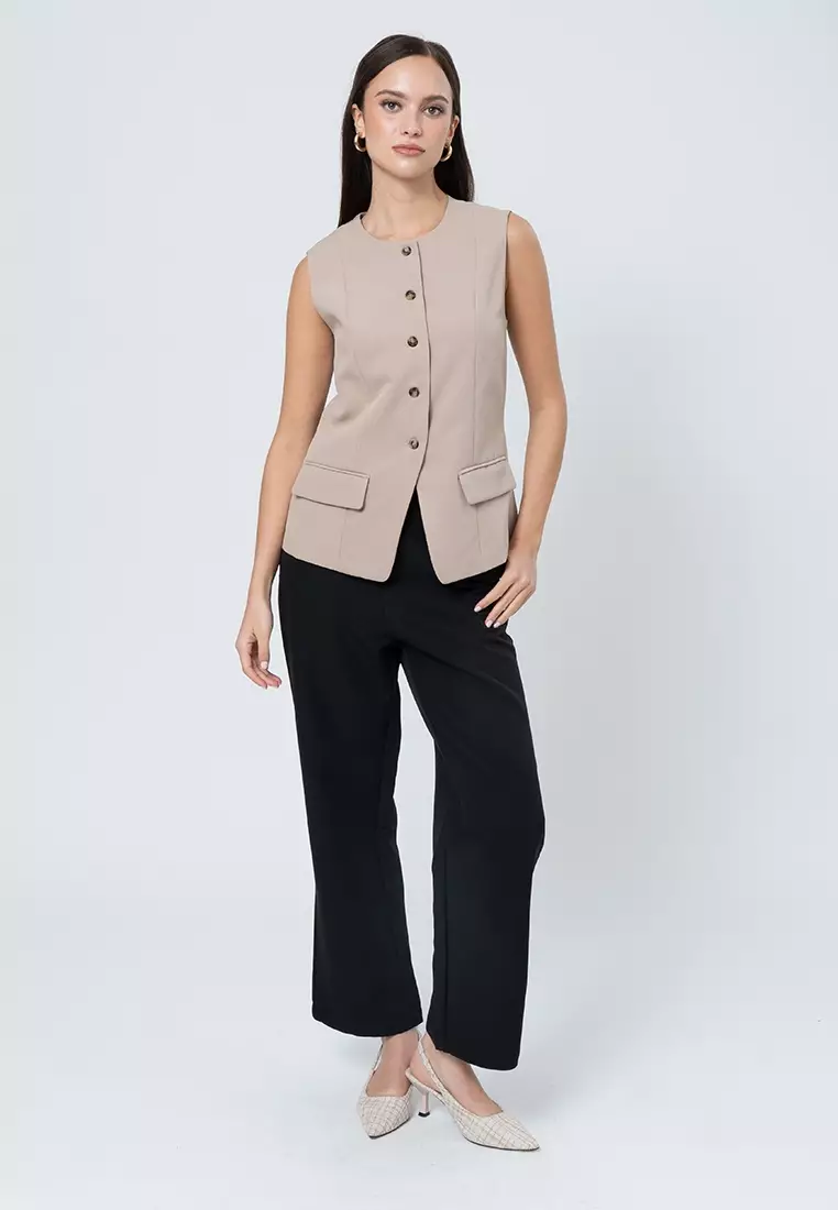 Amara Sleeveless Vest Top with Pocket Flap Details