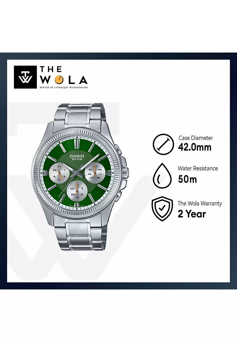 Men's Chronograph Casual Watch MTP-1375D-3AVDF Silver Stainless Steel Strap