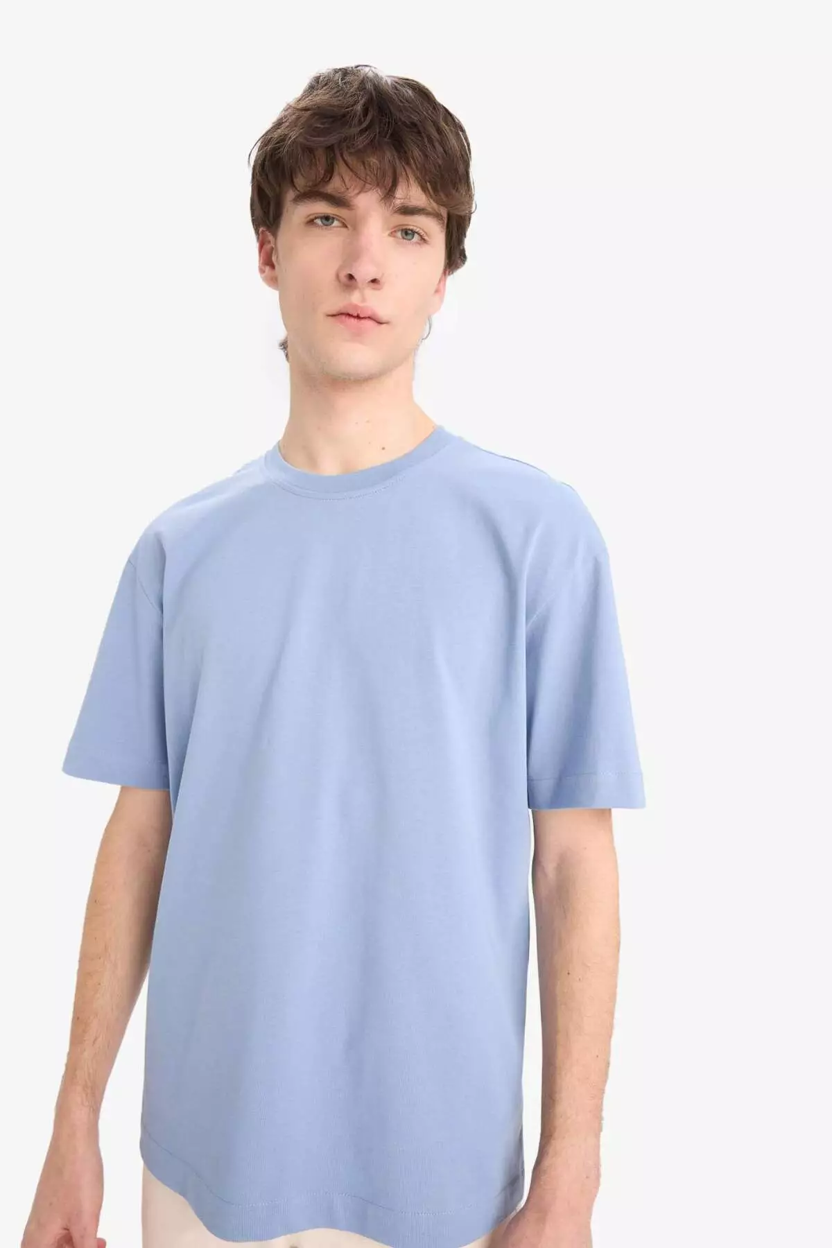 100% 棉 寬鬆闊管圓領基本款淨色短袖T恤 E6885Axns