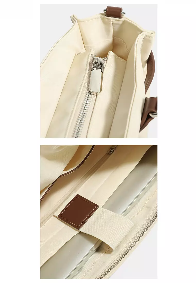 Multi Purpose Nylon Oxford Patch Genuine Leather Laptop Tote Bag JW MJ-1388