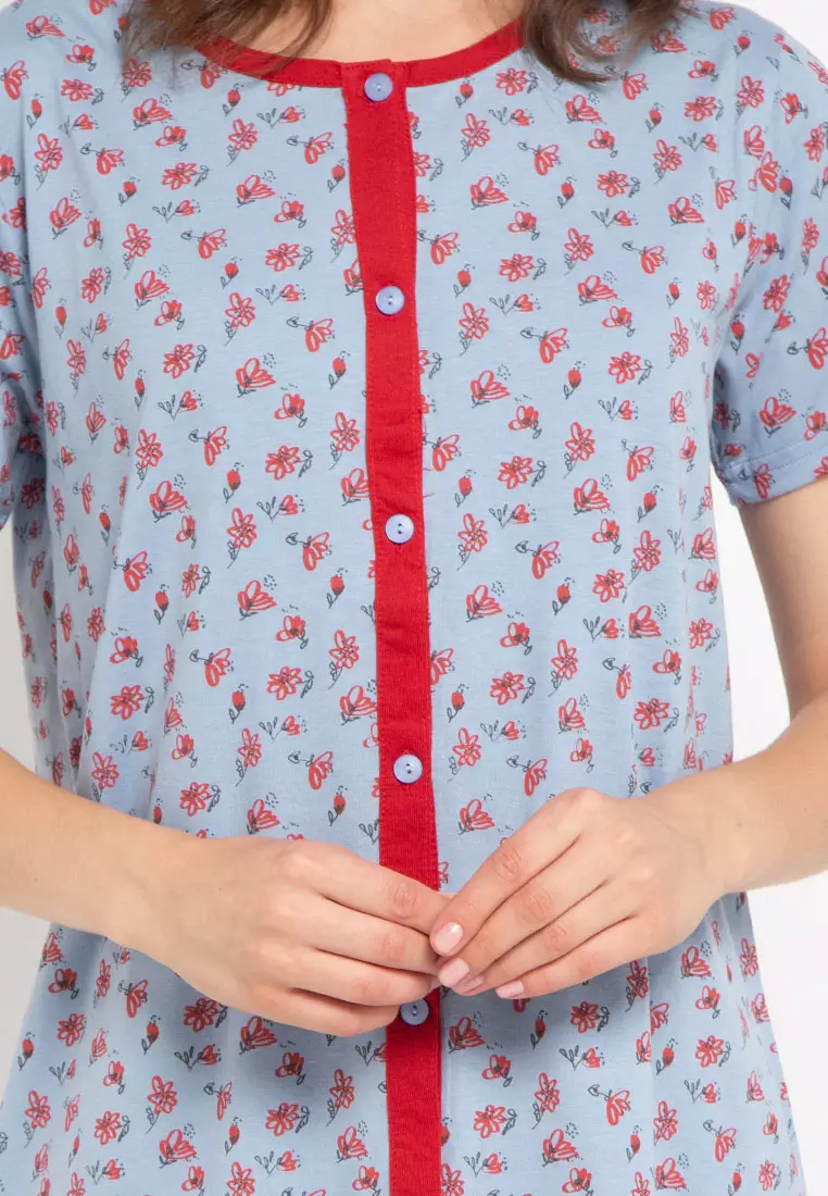 Dress Full Button Flower Sleepwear