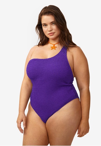 Mango purple Asymmetric Textured Swimsuit E4E02US28E078CGS_1