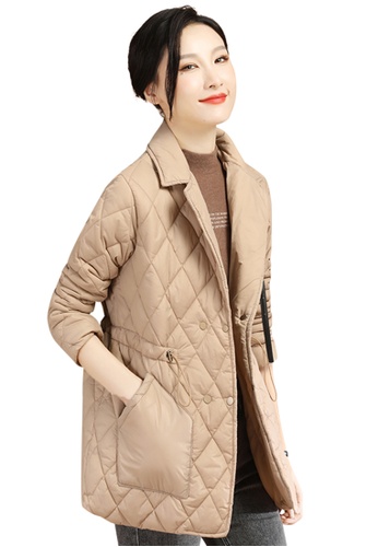 A-IN GIRLS beige Fashion Check Thermal Cotton Jacket 8D8A1AA53217C8GS_1