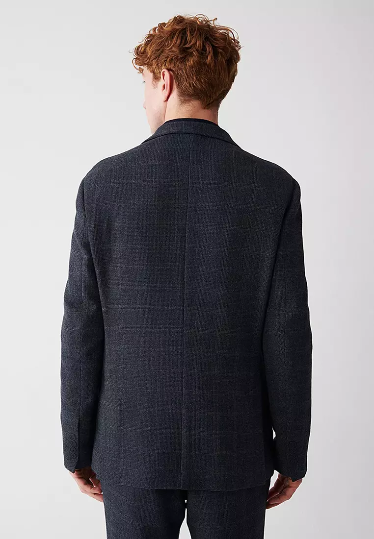Men's Navy Blue 360 Degree Flexible Double Slit Unlined Jacket A32Y4051