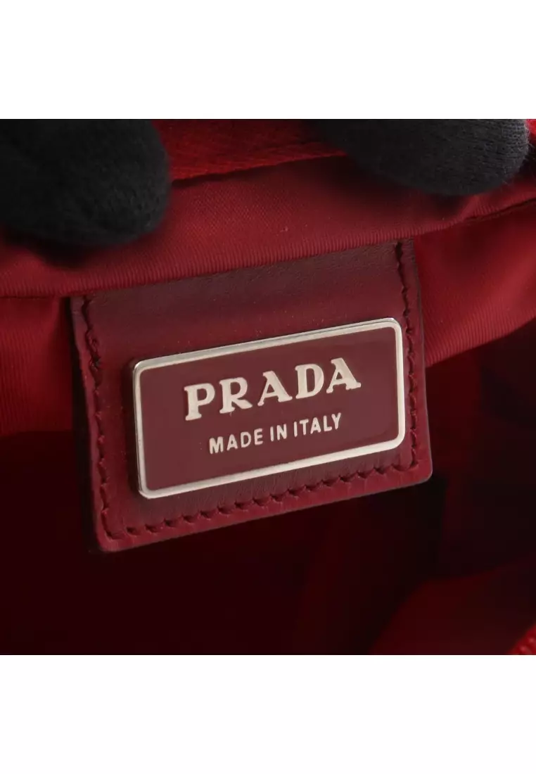 Pre-Loved Prada triangle logo Shoulder bag Nylon leather Red