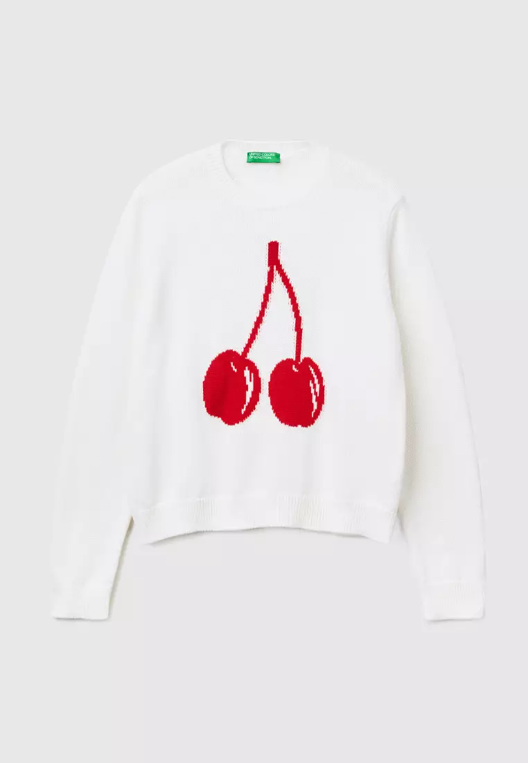 White sweater with cherries hot sale