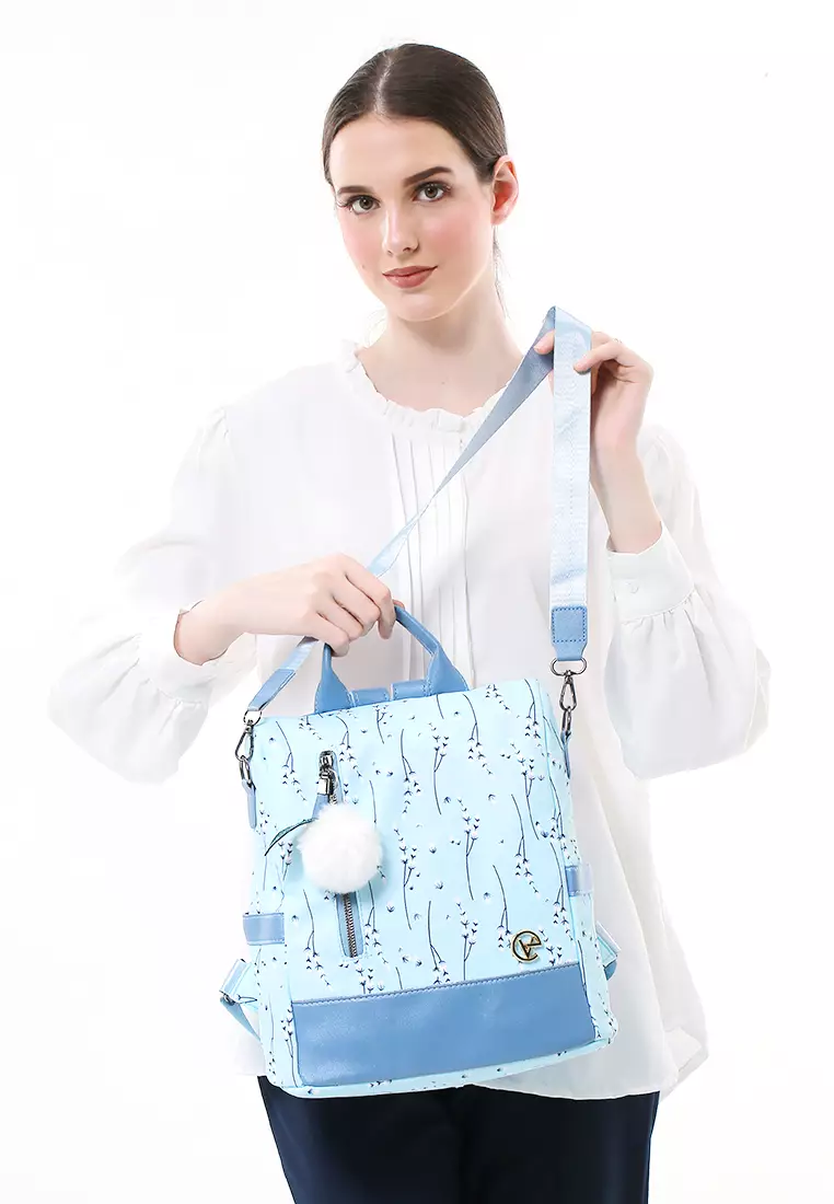 Cintya Tas Ransel Wanita Waterproof Motif Bunga Premium Quality - Biru