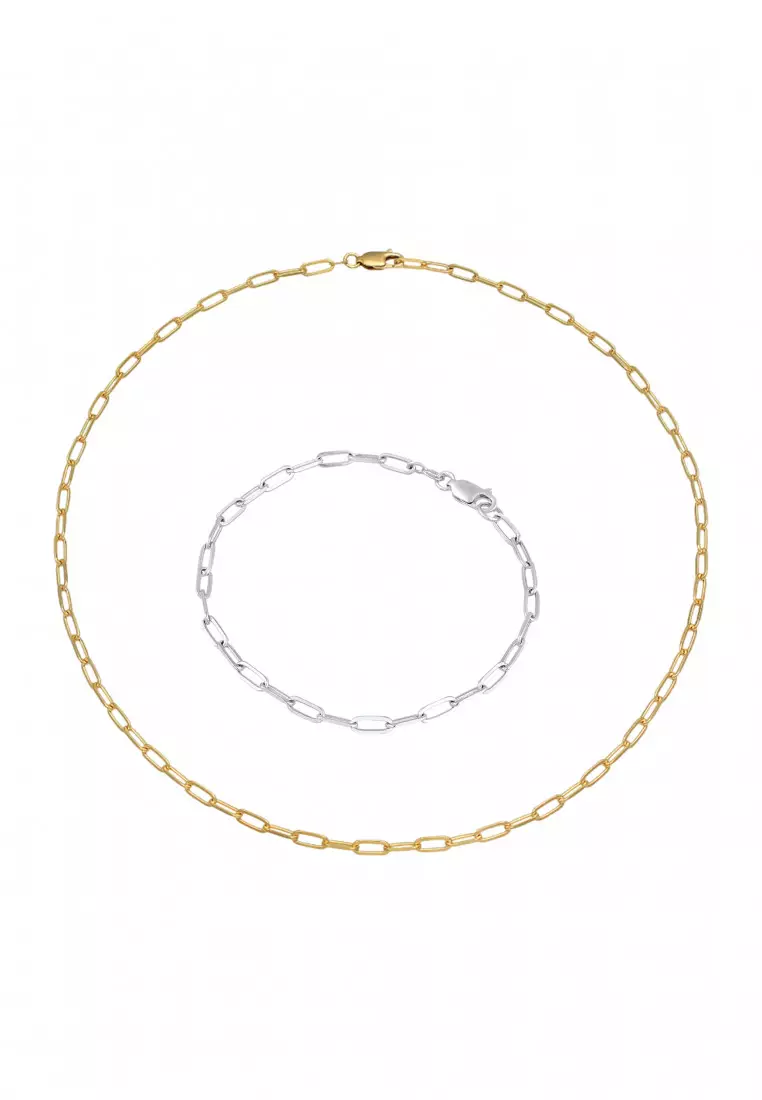 Set Perhiasan Perak 925 Wanita Elegant Minimalist Long Link Chain Gold Plated