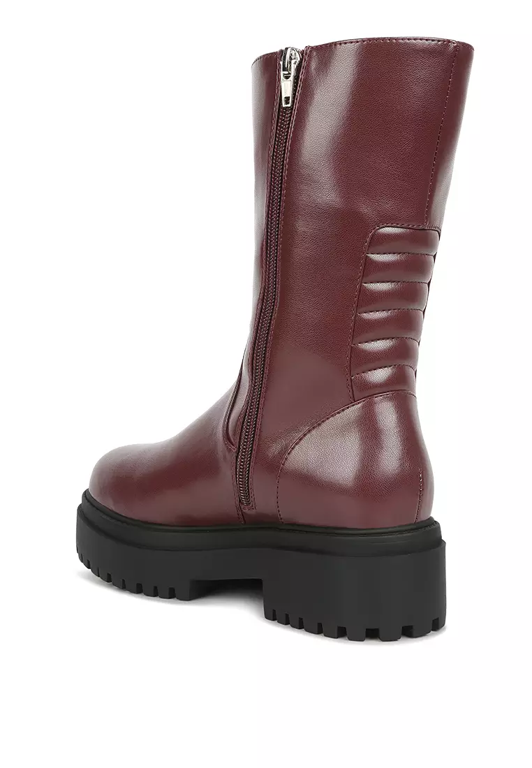 Burgundy, Lug Sole Boots berpanel