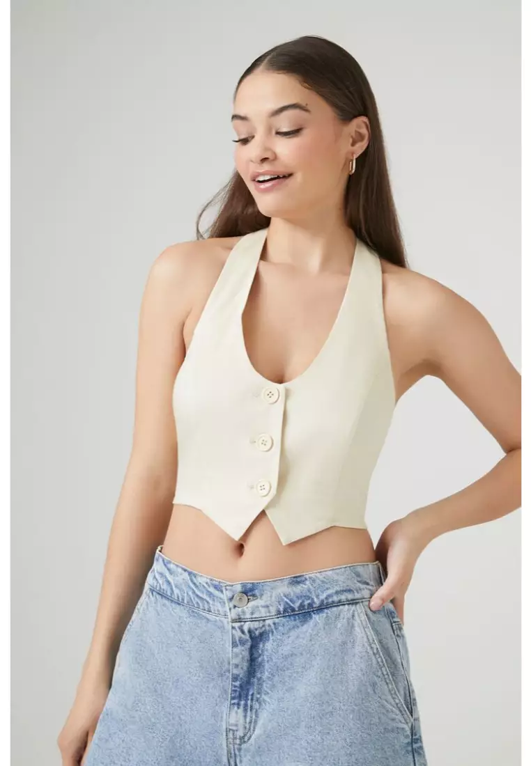 Buy FOREVER 21 Button-Front Halter Crop Top 2024 Online