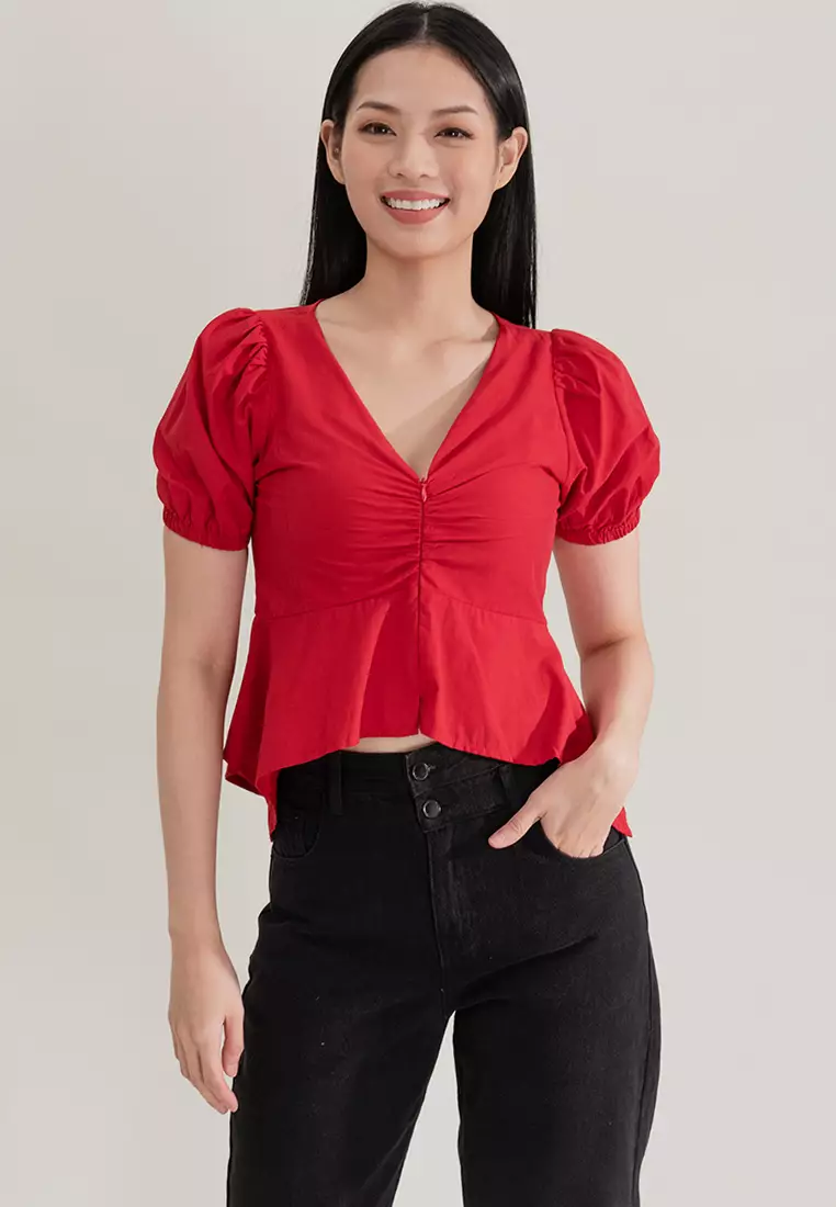 V领前隐形拉链上衣