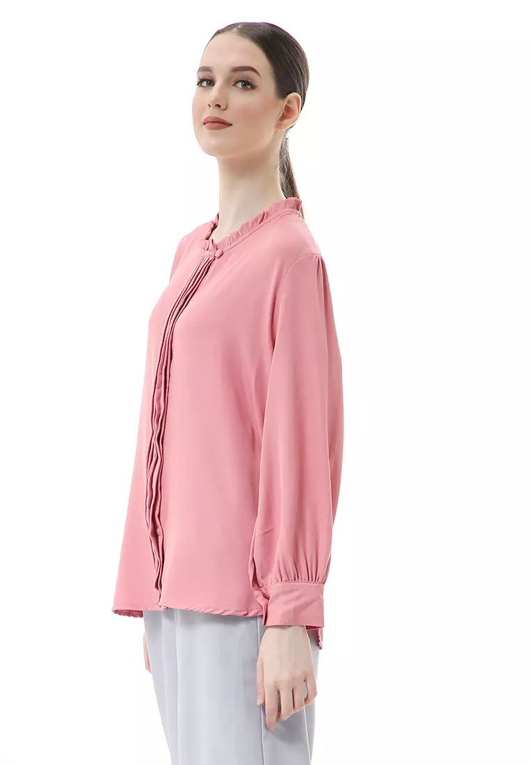 Vionka Kemeja Atasan Wanita Opnaisel Motif Polos - Dusty Pink