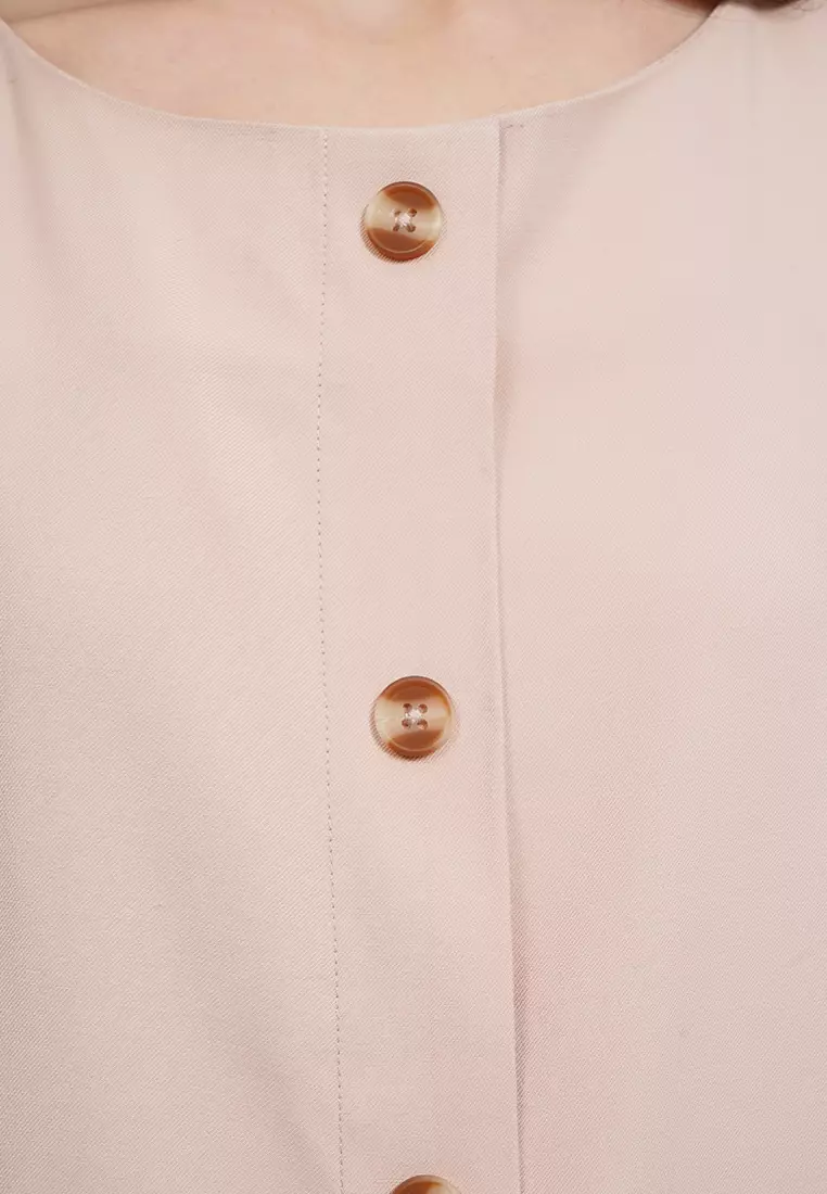 Buttoned Sleeveless Midi Dress BEIGE