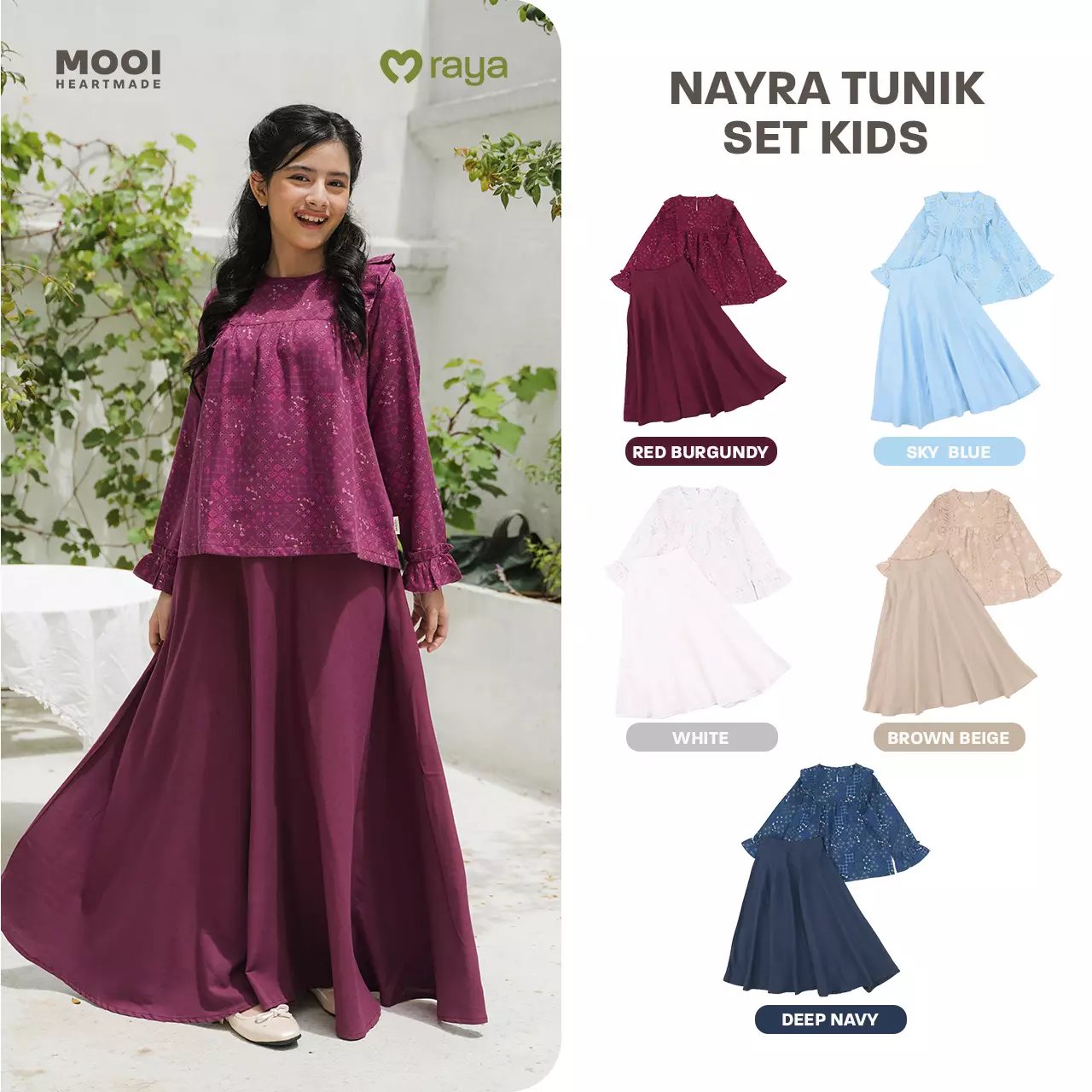 Mooi Setelan Anak Perempuan Raya Collection Nayra Tunik Set Zeina Series - White