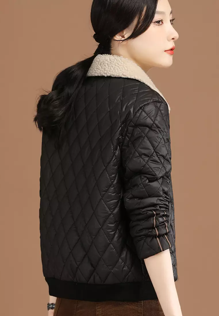 Red plaid jacket with fur collar top