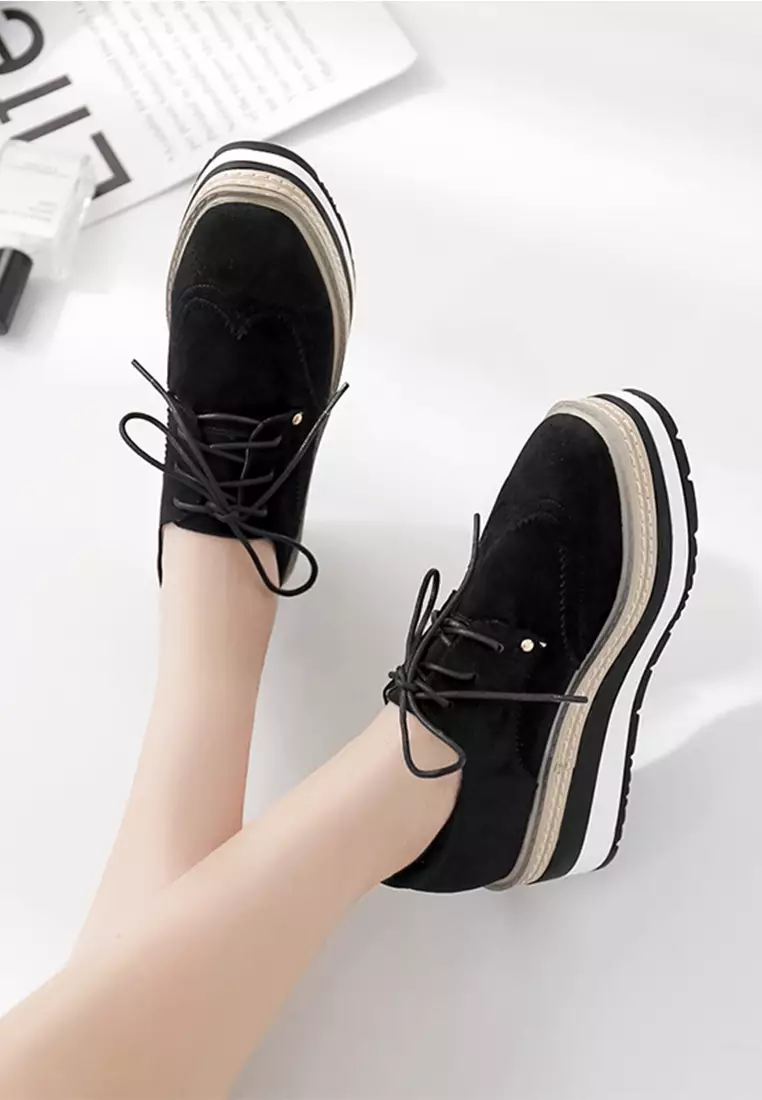 British Style Suede Round Toe Flatform Shoes LW1827