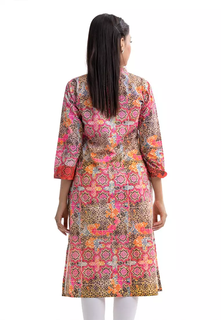 Le Reve 多层印花粘胶长款束腰外衣