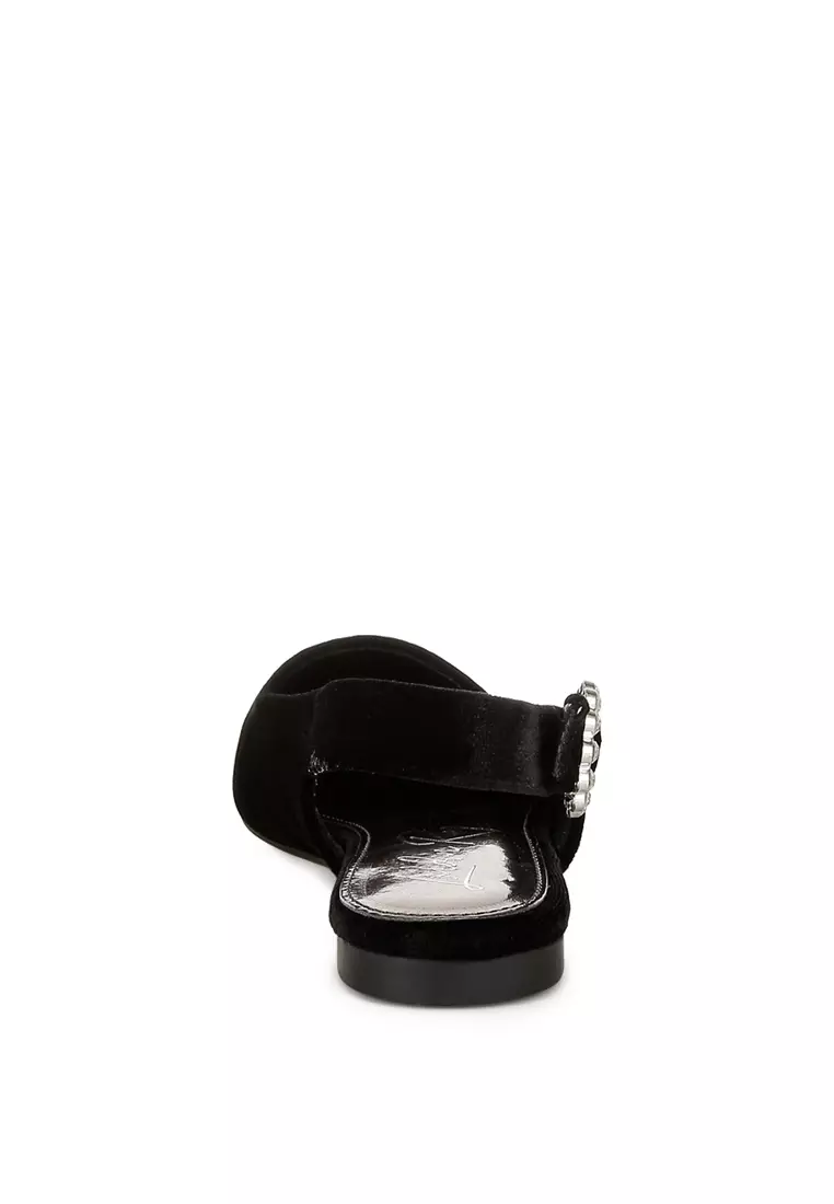 Sandal Datar Slingback Beludru Warna Hitam