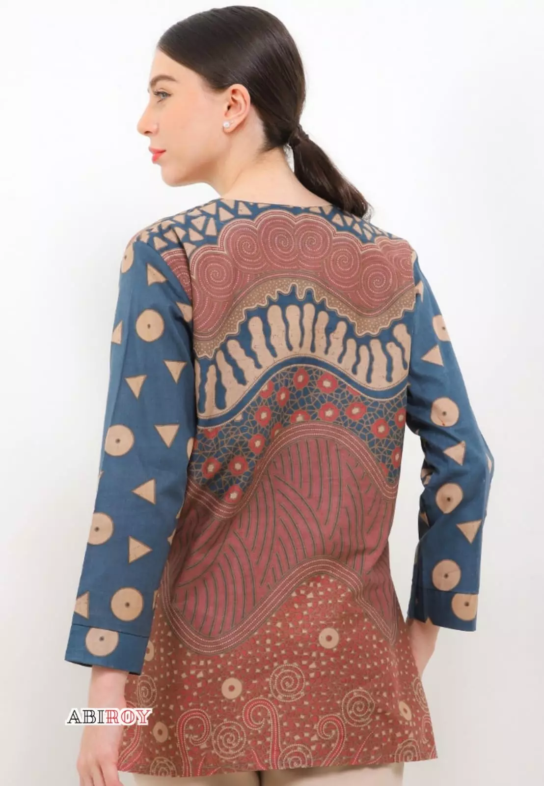 Blouse Batik Balasuta Coklat Biru Premium Slimfit Elegant NLN