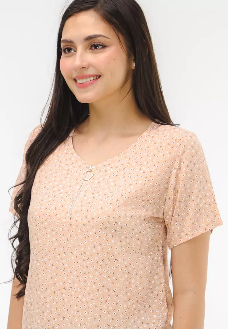 Woven Printed Rayon Short Sleeves Blouse