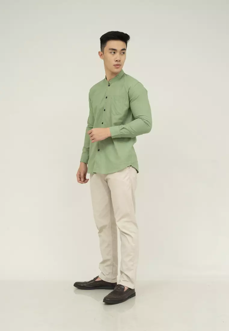 Houseofcuff kemeja Koko Lengan Panjang Pria Hijau Mint