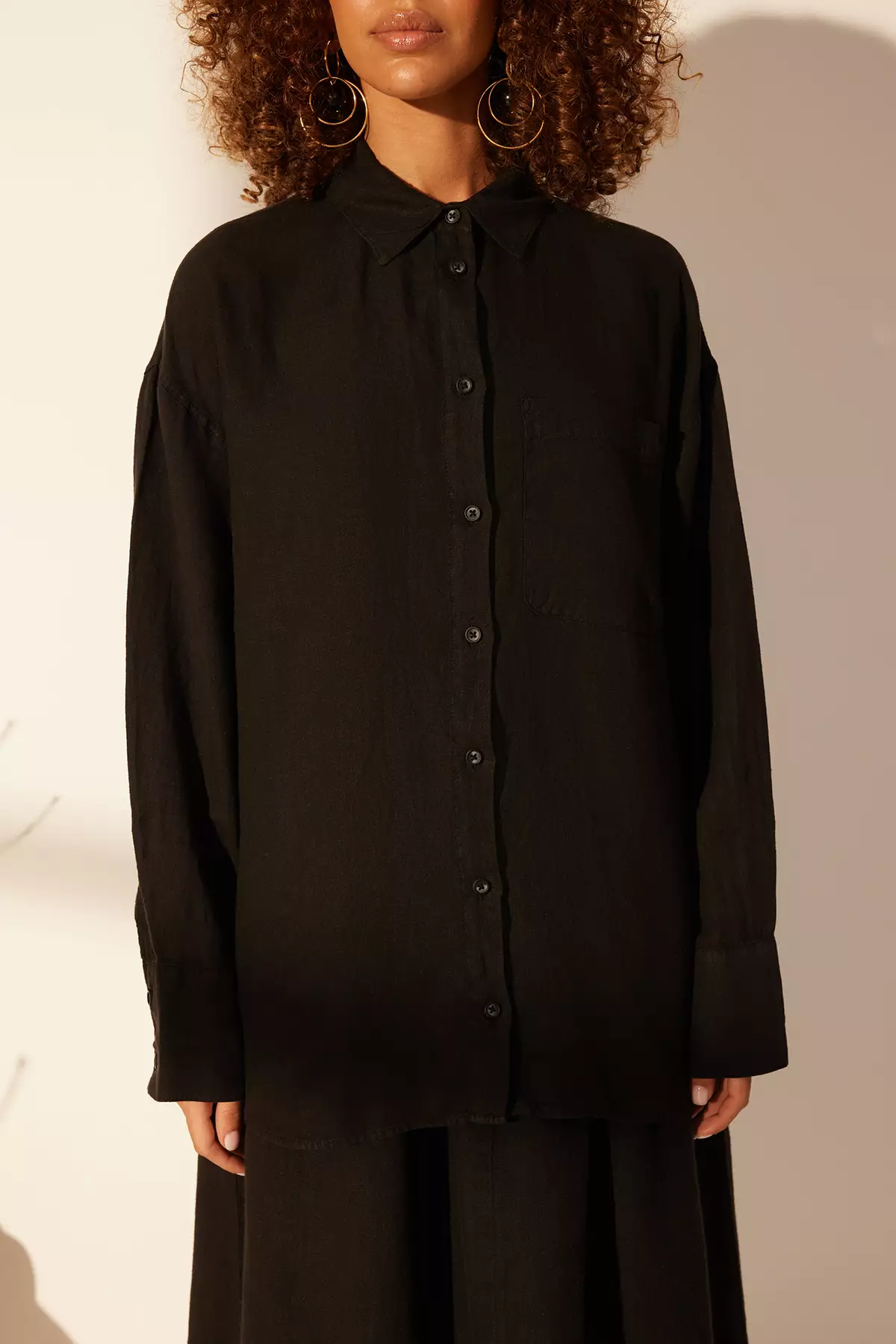 Black 1% Linen Pocket Detailed Oversized Shirt Twoss26Go39