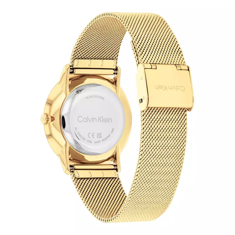 Jam Tangan Wanita Calvin Klein Slim Minimal 25300003 Ladies Grey Dial Gold Mesh Strap