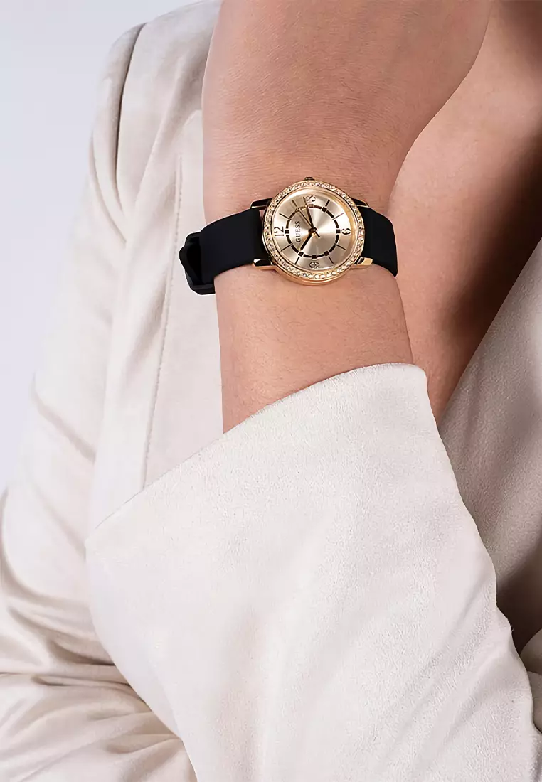 Guess GW0469L3 - Jam Tangan Wanita - Gold - Black Rubber Strap