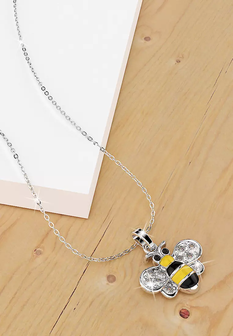 Bumblebee Crystal Necklace-White Gold/Clear