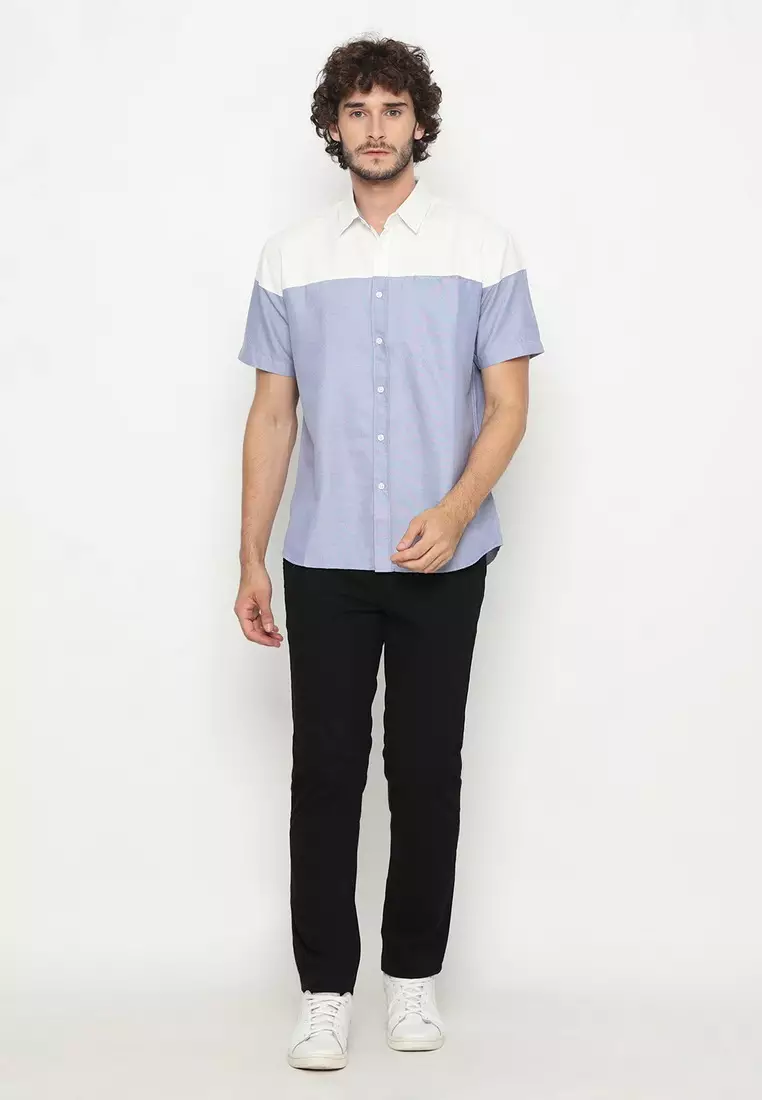 RBJ Kemeja Polos Kombi Biru Tua Regular Fit Pria