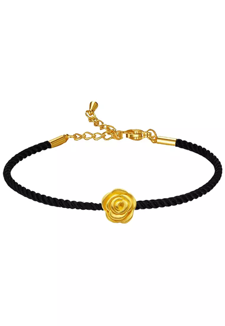 [SPECIAL] LITZ 999 (24K) Gold Rose Charm With Bracelet 玫瑰手绳 EPC0916-B-B (0.12g+/-)