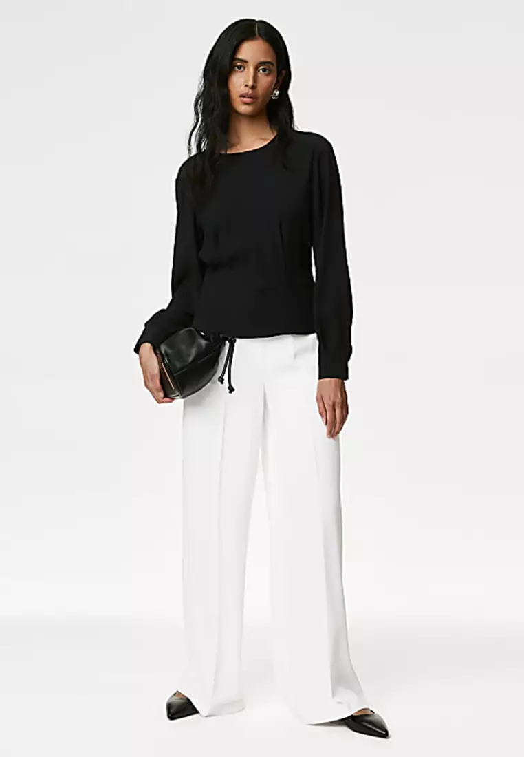 Crepe Elasticated Waist Wide Leg Trousers