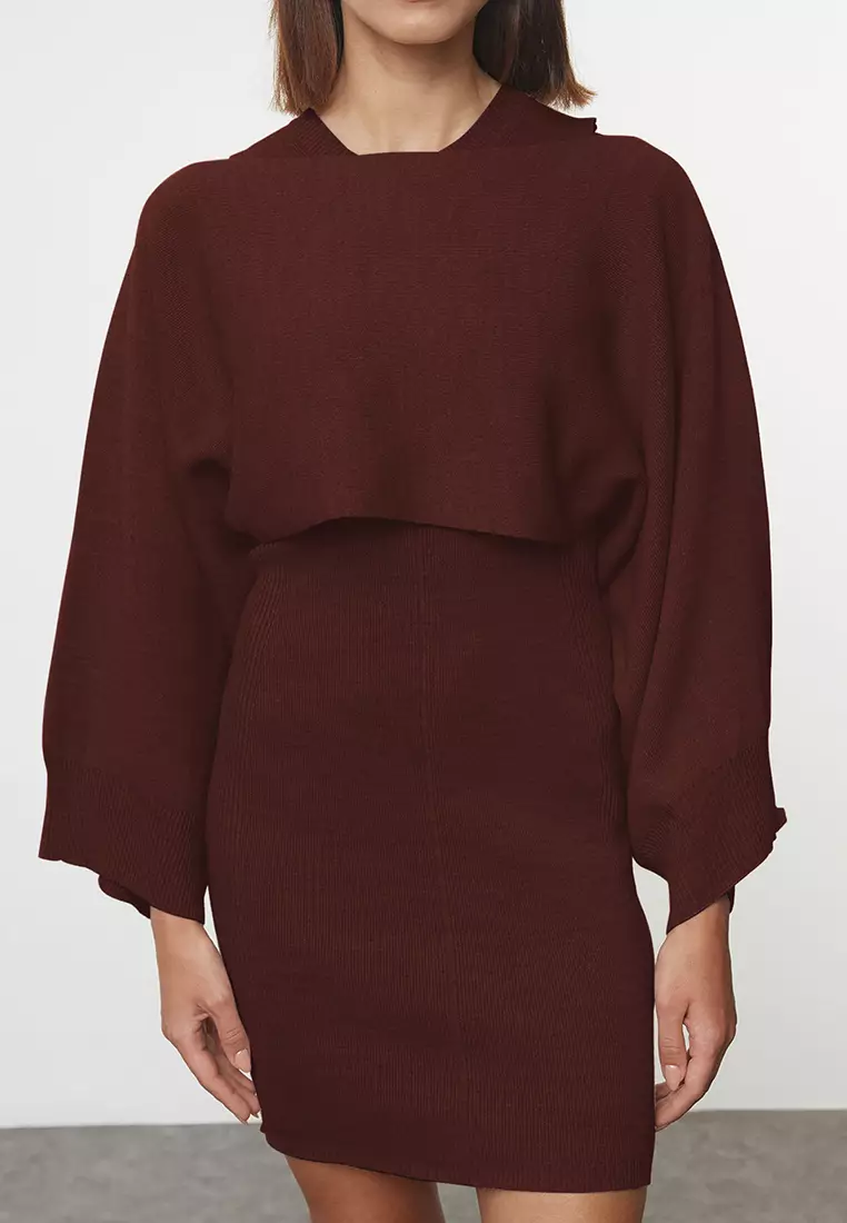 Brown Mini Knitwear Bolero-Dress Suit Twoaw25El00056