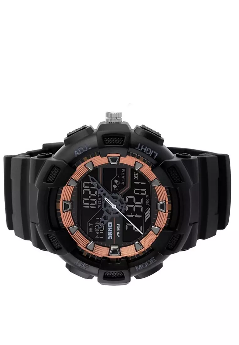 Jam Tangan Casual Digital Analog Pria LED Waterproof Strap Tali Material PU QQ10 ORIGINAL