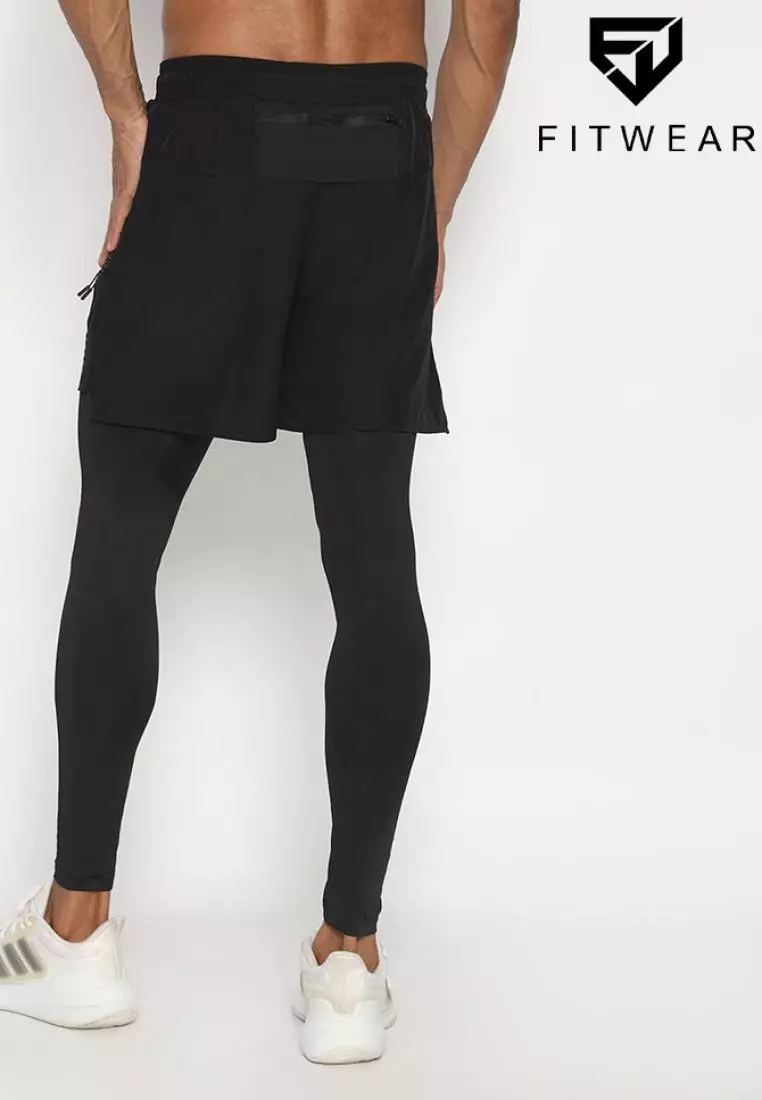 Fitwear - Celana Lari + Legging Dryfit Pria JACKSON COLORED REFLECTIVE - BLACK