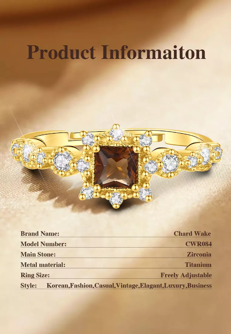 Cincin Wanita Brown Zircon Original Aksesoris Cewek Aksesoris Adjustable Tunangan Jewellery Anti karat